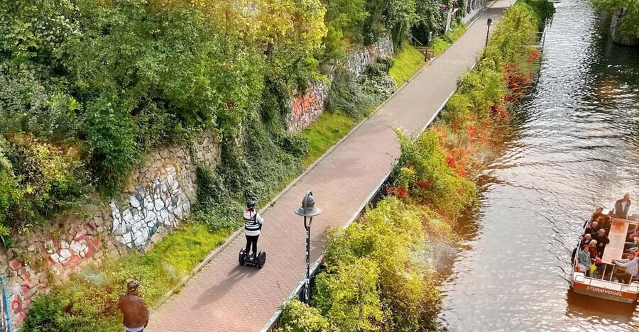 Leipzig: Segway tour, driving fun along sights with headsets - The Karl-Heine Canal brings a change of pace